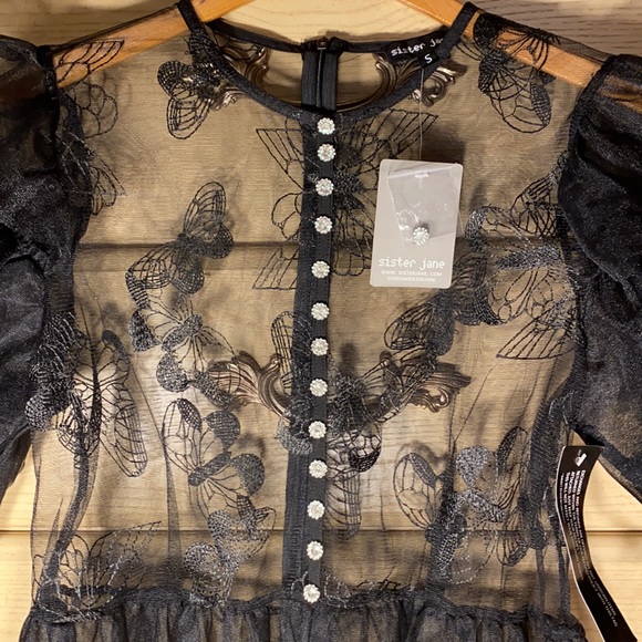 NWT Sister Jane Dream tiered flutter sleeve peplum rhinestone crystal blouse - Picture 7 of 16